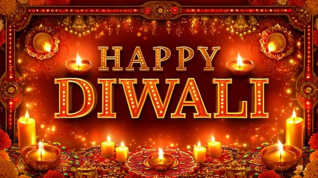 Happy Diwali and Deepavali greeting motion background featuring a traditional glowing diya lamp and festive animation.