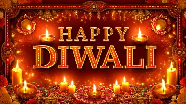 Happy Diwali and Deepavali greeting motion background featuring a traditional glowing diya lamp and festive animation.