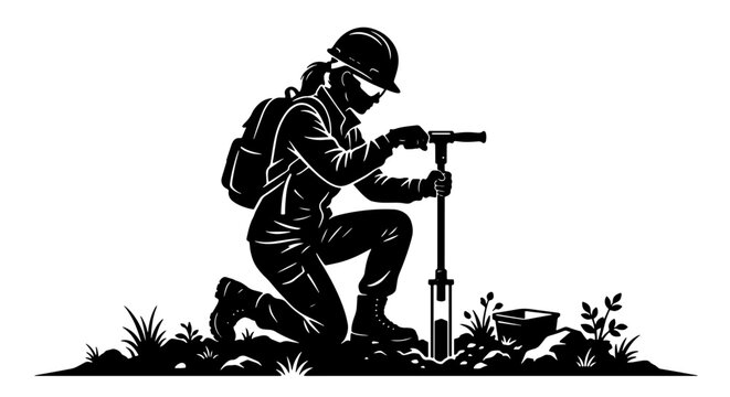 Geologist Woman Soil Sampling Vector Icon, Earth Science Research, Fieldwork Exploration, Geological Survey Equipment, Scientific Discovery