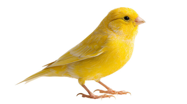 Bright yellow canary bird standing in profile