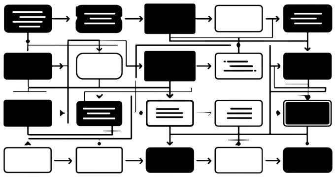Abstract Flowchart Diagram, Business Process Steps, Black and White Strategy Map, Data Structure Elements, Workflow Organization
