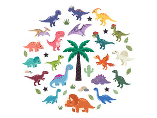 Colorful Cartoon Dinosaur Collection in Circle Composition © ayuk