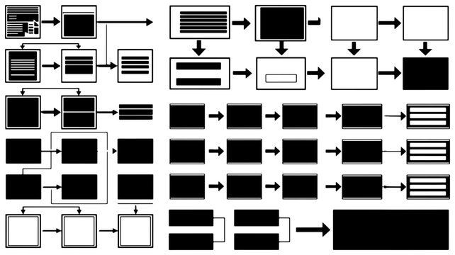 Abstract Flowchart Elements, Process Diagram Boxes, and Workflow Steps Vector Set. Minimalist Business Logic and Data Flow Icons for Presentation and Planning.