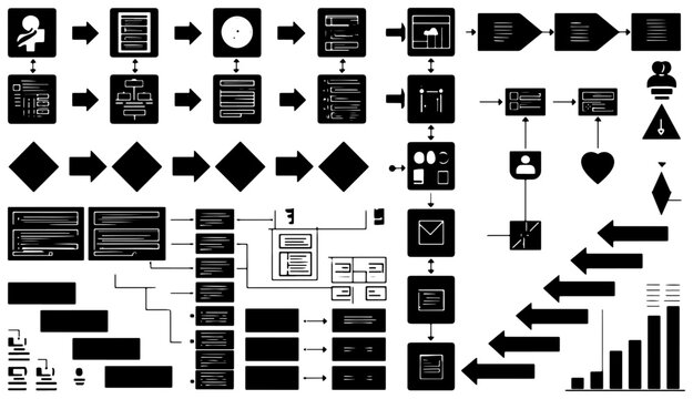 Vector Flowchart Icons Set, Business Process Diagrams, Workflow Elements, Organization Charts, Data Visualization Symbols, 40 Icons