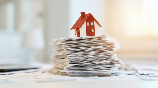 House model property documents mortgage paper real estate file home loan paper stack property paperwork sale contract approval form finance record