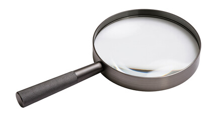 Handheld magnifying glass with dark metallic frame and knurled handle © Lysander