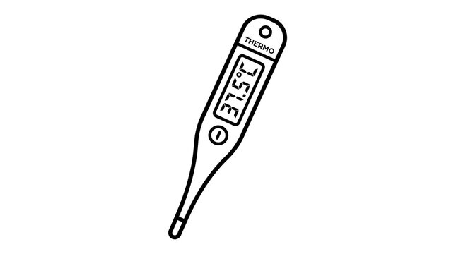 Digital Medical Thermometer Health Vector Line Art Set
