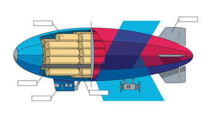 Cutaway illustration of a cargo airship showing internal structure and load © Jose