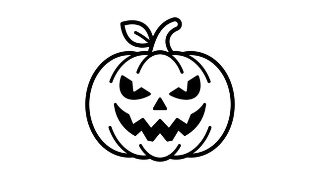 Spooky Halloween Jack-o'-Lantern Pumpkin Vector Line Art