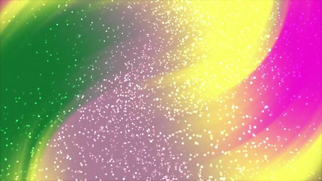 Abstract background with flowing gradient colors and sparkling particles effect.