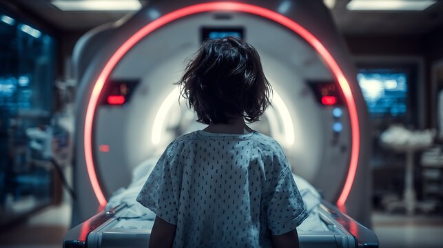 Pediatric Patient Facing Modern MRI Scanner in Hospital
