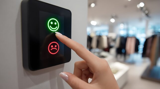 Customer Giving Positive Feedback on Digital Touch Screen in Store