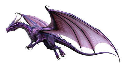 Majestic purple dragon with large wings and sharp claws in flight © Eustace
