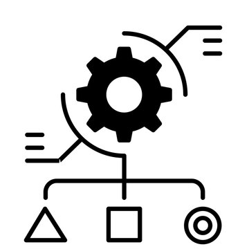 A process optimization gear diagram with workflow connections and target icon