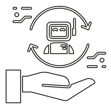 A digital wallet payment service with circular arrows and hand holding card reader