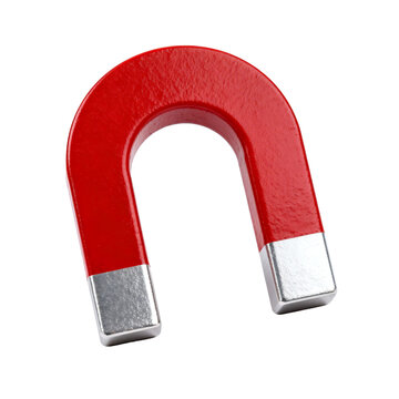 [Transparent Background PNG]U-shaped permanent magnet with red coating and silver poles