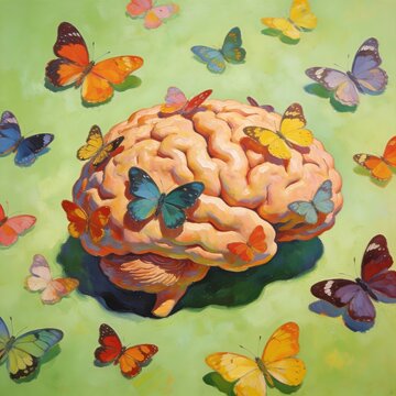 Brain with Butterflies, Surreal Artwork