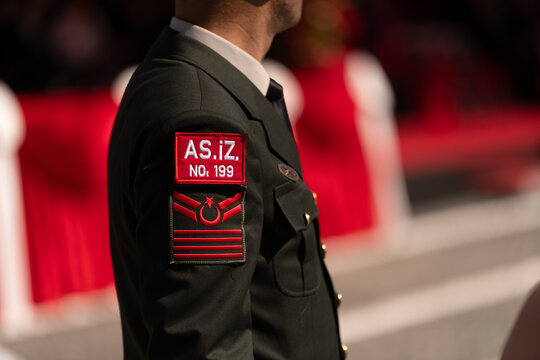 Military Police Senior Specialist Sergeant Rank Insignia on Uniform