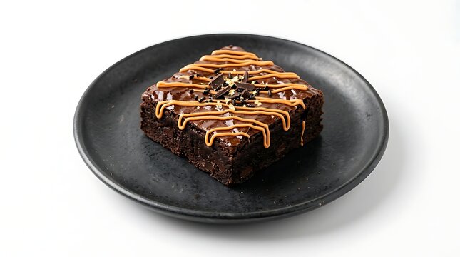 Freshly Baked Chocolate Brownie Square on a Dark Plate