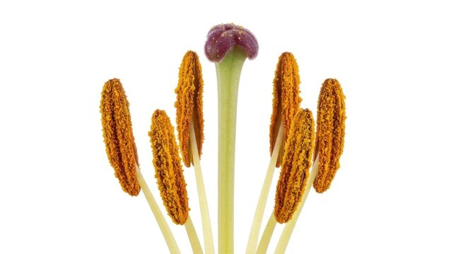 Detailed Botanical Specimen of Flower Stamens and Central Pistil with Brown Pollen Anthers