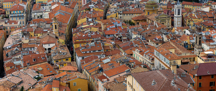 Nice, France, panoramic view of the historic part of the city. View from above