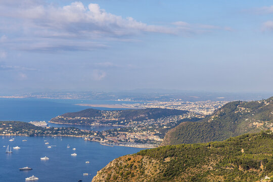 The French Riviera, view of the coastline. View from the summit of T&ecirc;te de Chien.