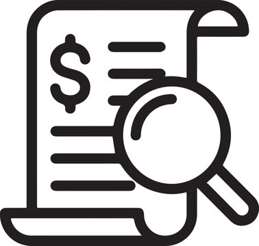 Financial audit document vector icon with magnifying glass symbol for business analysis