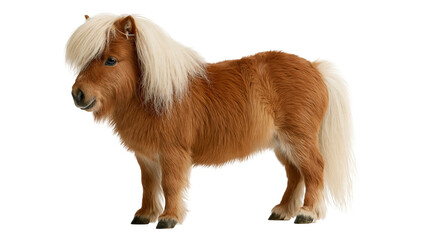 Brown miniature pony with long blonde mane and tail standing in profile © Ari