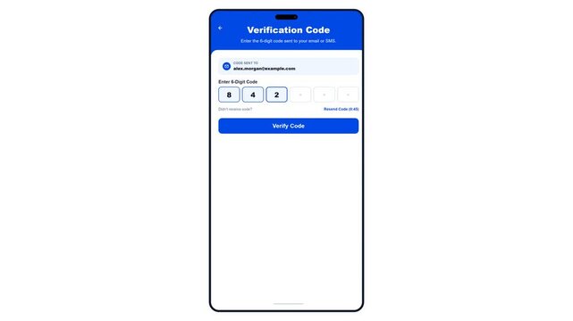 Mobile app login and verification code otp animation on white background. 4K Video