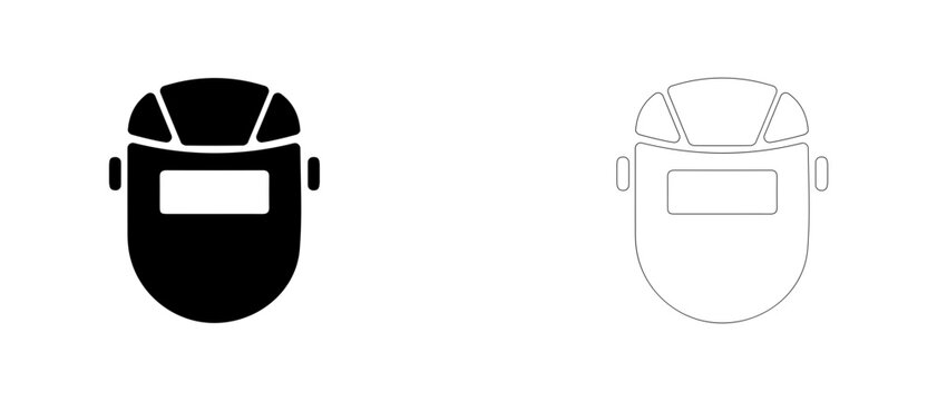 Welding helmet mask vector icon filled and outline, protective welder shield and safety gear symbol.