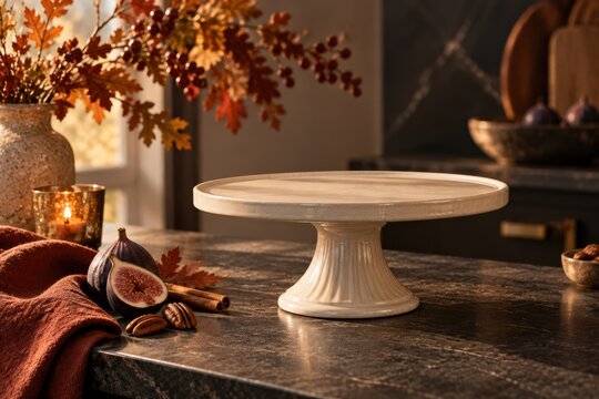 Empty Ceramic Cake Stand for Thanksgiving Dessert Product Advertising