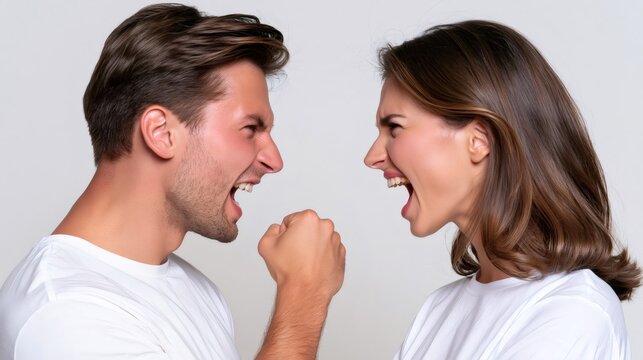 Couple screaming during an argument facing relationship problems