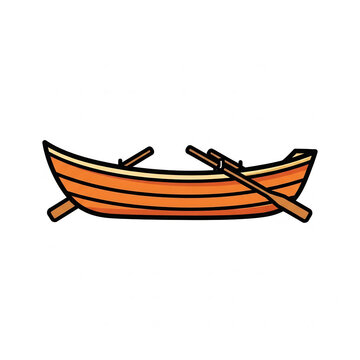 Wooden rowing boat with oars illustration isolated on white