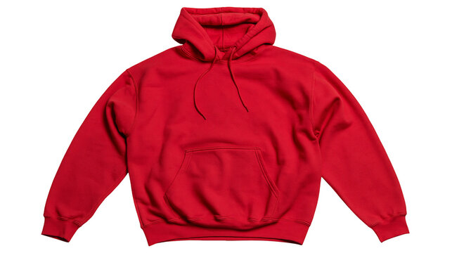 Bright red cotton pullover hoodie with front kangaroo pocket and drawstring hood