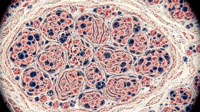 Gaucher disease, showing abnormal lipid-filled macrophages accumulating within human tissue