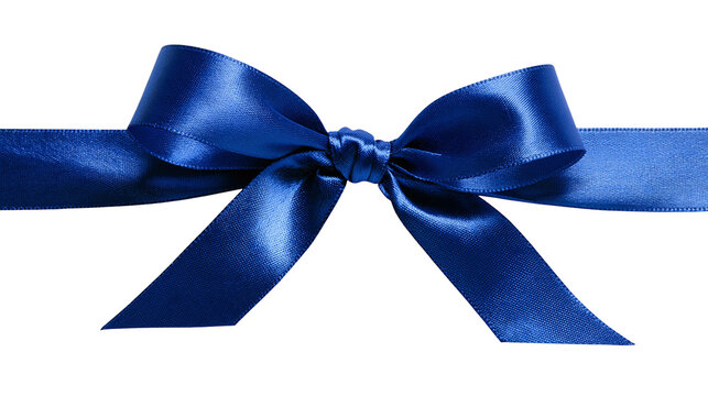 Deep blue satin ribbon tied in a decorative bow with long flowing ends