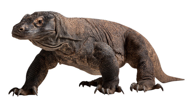 Large Komodo dragon lizard with textured brown scales and sharp claws