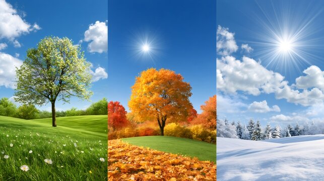 Four seasons concept with changing tree landscape