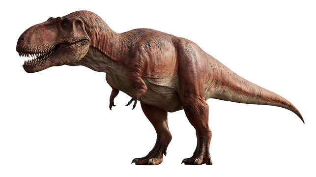 Brown Tyrannosaurus Rex dinosaur standing with sharp teeth and textured skin