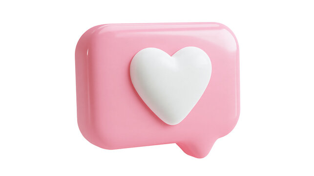 Pink rounded rectangular speech bubble with a white heart icon