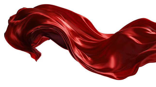 Flowing deep red silk fabric with smooth waves and glossy texture