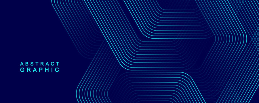 Digital hexagonal blue abstract background. Digital futuristic technology concept with hexagons. Geometric stripe line art design for poster, brochure, cover, banner, website, header.