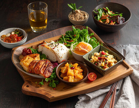 Healthy grilled chicken and vegetable meal platter