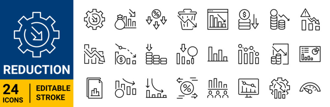 Reduction line editable icon set. Vector illustration
