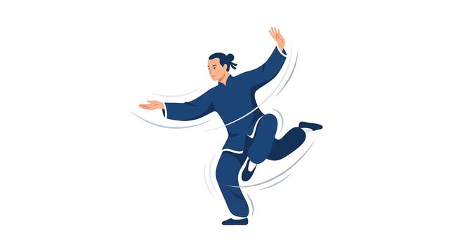 Martial artist performing tai chi movement vector graphic showcasing traditional martial arts hobby