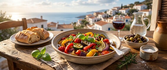 Obraz premium Traditional Mediterranean Healthy Food Scene