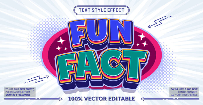Fun Fact 3D editable text effect vector template for educational social media posts, trivia banners, quiz thumbnails, and creative youtube graphics. Fully customizable graphic style.