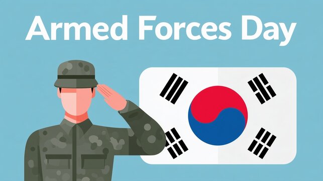 Gukgunui Nal: banner illustration of a soldier saluting beside the national flag, bold clean text at the top reading "Armed Forces Day"