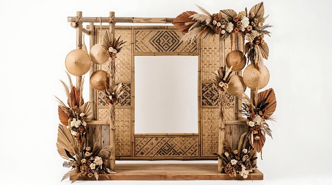 Rustic Bohemian Photo Booth Frame with Dried Floral Decor.