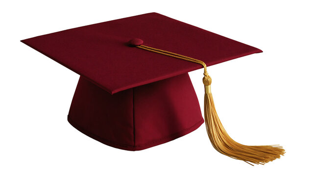Maroon graduation cap with a gold tassel